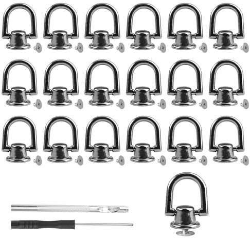 LuminaryLair 20 Stück Ring Schraubnieten Schwarz, 15mm Schraubnieten mit D Ring, Drehbare D Ringe Rivets, Pull Ring Nieten, Kopf Button Stud, für DIY Geldbörse Lederkragen Gürtel Handtasche