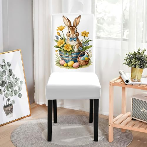 Hiseng Oster-Style Stuhlhussen, Elastisch Abnehmbare Stuhlbezug, Weich Waschbar Hussen für Stühle, Stuhlbezüge für Hotel, Restaurant, Küche, Partys Deko (Blumen,6 Stücke)