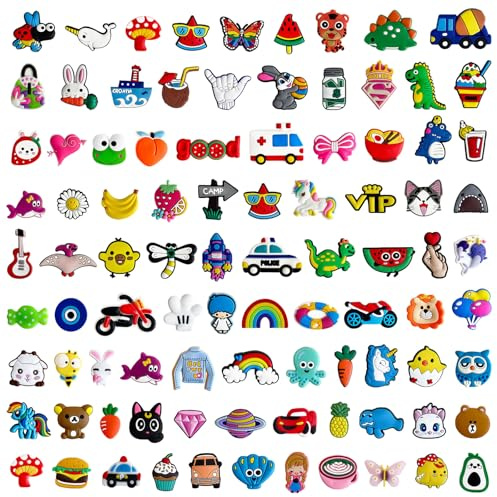 JSTHHTT 100Pcs Schuhanstecker, Sommerfrische Strandschuh Clogs Charms, Schuh Charm für Kinder, Verschiedene Zufällige, Abnehmbare Shoe Dekoration Zubehör für Kind Jugendliche Erwachsene