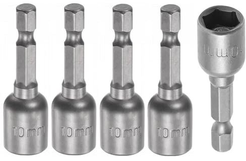Fixinus Lot de 5 douilles magnétiques de 10 mm, douilles hexagonales 1/4 pour perceuses, tournevis à douille et adaptateur de douille à percussion, longueur 48 mm