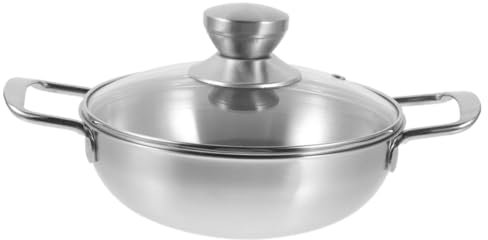 UKCOCO Wok Avec Couvercle Acier Inoxydable Marmite Domestique Pour Cuisson Wok De Cuisson Avec Double Poignée