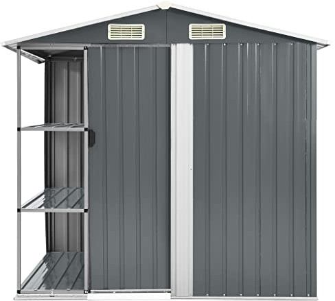 Gartenschuppen aus verzinktem Eisen & Kunststoff, 205x130x183 cm, Grau - Robustes Gartenhaus mit Regal für Werkzeug & Geräte, ideal für kleine Gärten