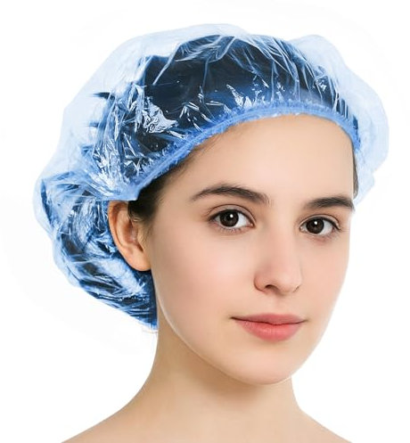 100 gorros de ducha desechables, gorros de ducha desechables, impermeables, esenciales para el hogar, hotel, viajes, color azul