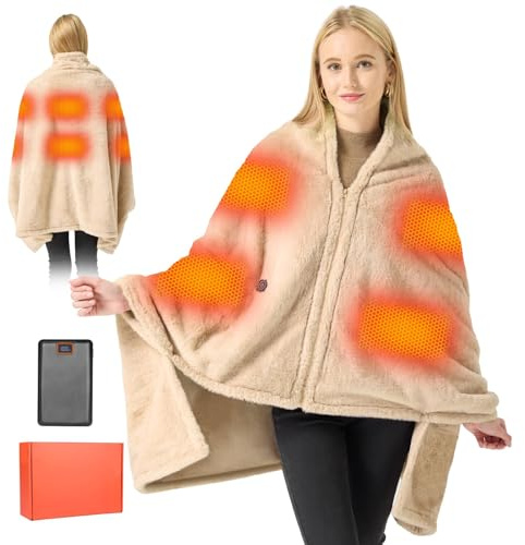 Brimekey 170x92cm Graphen Heizdecke mit Akku Kabellos 7.4V 20000mAh mit Fleece Futter, 6-Zonen Heizsystem, 3 Temperaturstufen, waschbar, weiches Fleece für Damen und Herren, Home Office & Reise