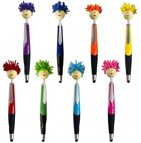 Ruispeed Pens,Funny Mophea Topper Pens,8Pcs Mop Head Ballpoint Pens,With Plush Hair Writing Click Pen Portable Cute Cartoon Multi-Function Signing Pen Decor Gift For Office Home