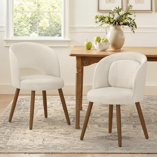 LUE BONA Esszimmerstühle 2er Set, Polsterstuhl mit Holzbeinen & Lendenkissen, Moderner Küchenstuhl mit gebogener Rückenlehne für Esszimmer, Küche & Wohnzimmer, Beige