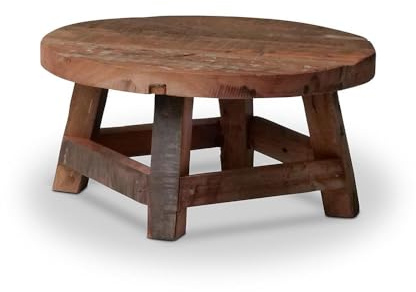 LS-LebenStil Holz Pflanzenhocker 25x12cm | Recycelt Altholz | Braun | Rund | Exklusives Indian Roadwood | Mini Tischchen Hocker Deko Blumenständer kleiner niedriger Holzhocker Blumenhocker Tritthocker