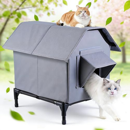 Katzenhaus Für Draußen Winterfest, Haus für verwilderte Katzen | Wasserdicht Wetterfester, Katzenhaus Outdoor mit erhöhter Basis, Hundehöhle Waschbar Hundehaus Tierheim Für Streuner