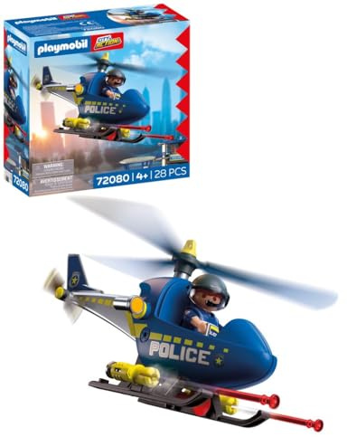 Playmobil City Action Hélicoptère de Police, avec Policier, rotors rotatifs et Fonction de tir, des Heures de Jeu, Jouet pour Enfants à partir de 4 Ans, 72080