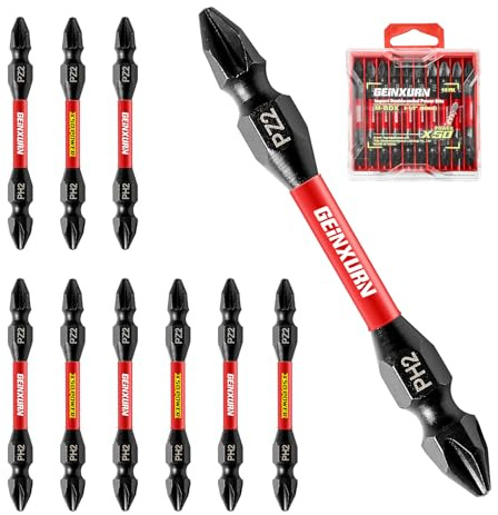 Geinxurn 10Pcs PZ2-PH2 Impact Double End Screwdriver Bit Set, 65mm Phillips Pozidriv Power Driver Bits, Magnetic S2 Steel Screwdriver Bits Set with Storage M-Box