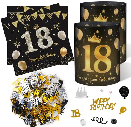Ezydka 18 Geburtstag Deko Tischdeko Set, Tischdeko 18 Geburtstag Junge | 20 Servietten 10 Windlicht Tischdeko Konfetti für Party Deko, Geburtstagsdeko