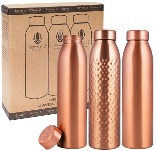 NORMAN JR Botellas agua cobre 1l,juego regalo 3 :1martillado,2liso