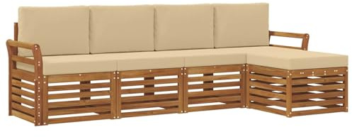 vidaXL Sofagarnituren 5 pcs Natur und Beige Massivholz Akazie, Garten, modernes Outdoor-Sofa-Set, modulare Terrassenmöbel, robuste Akazie, minimalistische Lounge, ideal für Pool