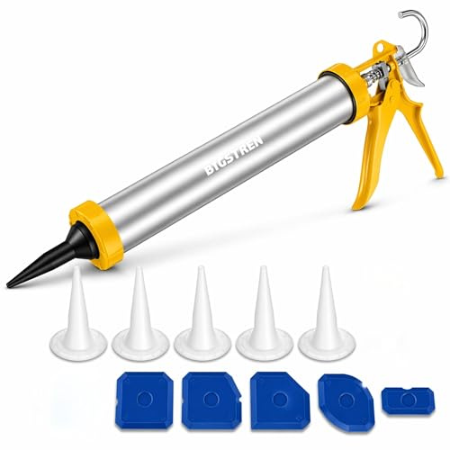 Pistola per Silicone 600ml Professionale Corpo in Alluminio Cartucce, Kit Completo con 6 Beccucci + 5 Spatole, Pistola Sigillante Alta Precisione