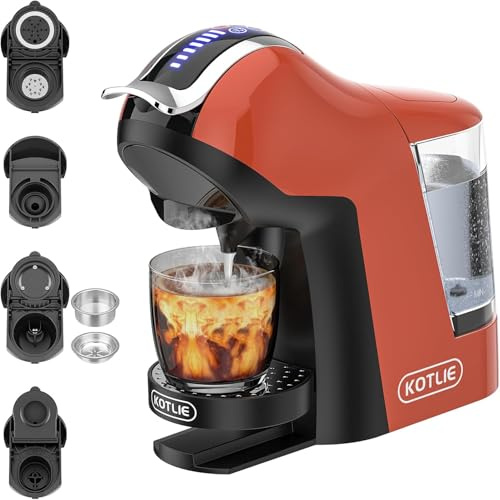 KOTLIE 308B Kapselkaffeemaschine, für NES/DG/MIO/Pulver & ESE(44mm),Orange | Kaffeevollautomat für Zuhause, Büro & Apartment, 3 Temperaturen, 7 Wassermengen,1L Wassertank, 1400 W, schwarz