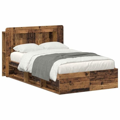 vidaXL Bettgestell mit Stauraum Altholz 120 x 200 cm Holzwerkstoff, Moderne Schlafzimmermöbel, rechteckiger Holz-Bettrahmen, praktische Aufbewahrung, minimalistischer Stil