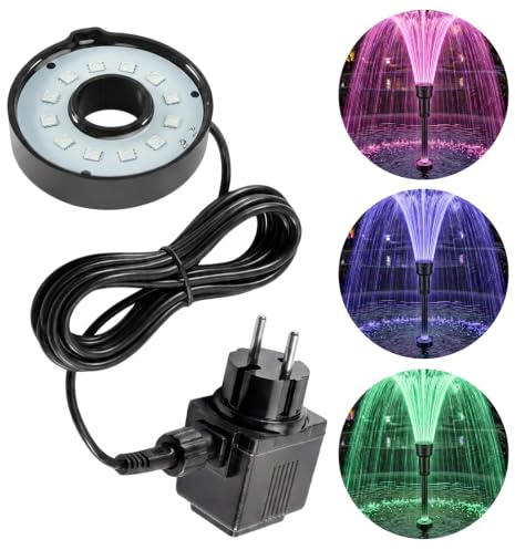 ASOFTY LED Ring Brunnen Licht, Universal Springbrunnen Beleuchtung mit Kabel, Wasserdichte Rund LED Ring Teichpumpen, LED Teichbeleuchtung Unterwasser für Springbrunnen, Teiche, Garten, Aquarium, Pool
