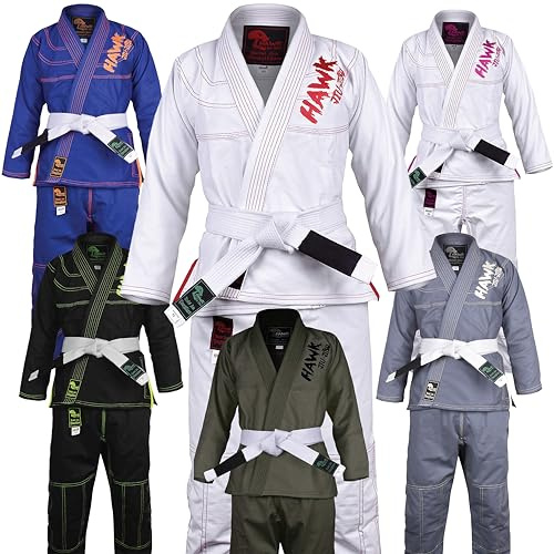 Hawk Sports Brazilian Jiu Jitsu Gi for Kids, Ultra-Light Extra Tough Premium Fabric Kids BJJ Gi for Martial Arts Training & Competition, Comfortable Perfect Fit BJJ Gear - Size K2 for Boys, White