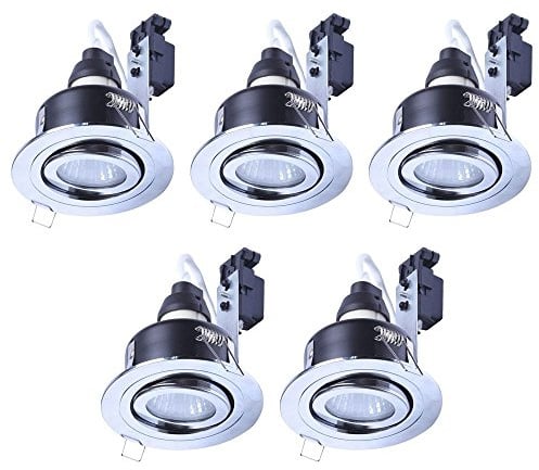 LITECRAFT Circular IP65 Recessed Downlights, Polished Chrome | Pack of 5, Bathroom, Tiltable, GU10