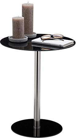 Relaxdays Runder Beistelltisch aus Glas und Edelstahl, dekorativer Loungetisch, HxBxT: 53 x 43 x 43 cm, Schwarz