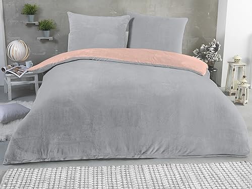 MALIKA Winter Plüsch Wendebettwäsche Nicky-Teddy 'Cashmere Touch' 135-155 - 200x200 Coral Fleece, Farbe:Silber-ROSA, Größe:200 x 200 cm