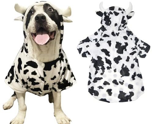 Costume da mucca per cani di taglia grande, invernale, in pile, divertente per Labrador (5XL, bianco)