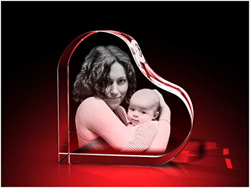 GLASFOTO.COM personalisiertes Glasfoto in Herzform mit Ihrem eigenen Bild – Kristallglas mit Innengravur als anpassbares Geschenk 70 x 70 x 37 mm