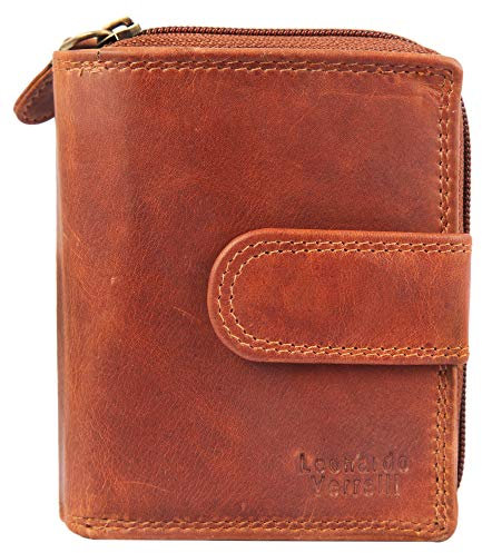 LEONARDO VERRELLI Damen - Geldbörse Echt Leder Portemonnaie RFID Schutz 10 x 12 x 3 cm 3000289 (Braun)