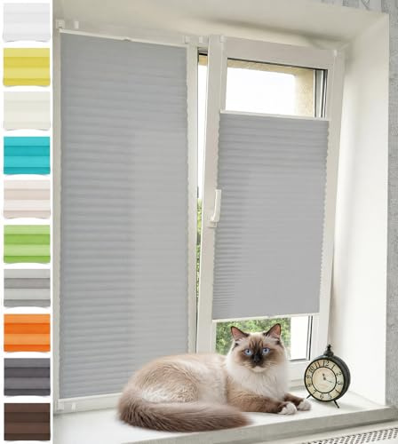 Vkele Plissee ohne Bohren Klemmfix Alu-Schienen, Hellgrau 80 x 120 cm (BxH) | Jalousie & Faltrollo, Lichtdurchlässig & Blickdicht, Sonnenschutz & Sichtschutz, Easyfix für Fenster & Türen