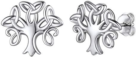 ChicSilver Celtic Knot Tree Stud Earrings Delicate Ear Studs for Women Girls Irish Jewelry 925 Sterling Silver Earring Hypoallergenic