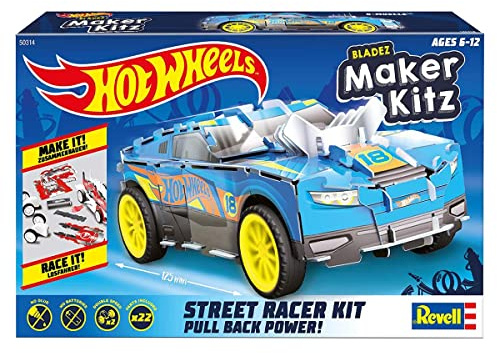 Revell 50314 D-Muscle, Spielzeugauto 1:32 mit Sprungschanze Hot Wheels Maker Kitz-zusammenbauen und losfahren, mit Rückziehmotor (Pull Back), blau