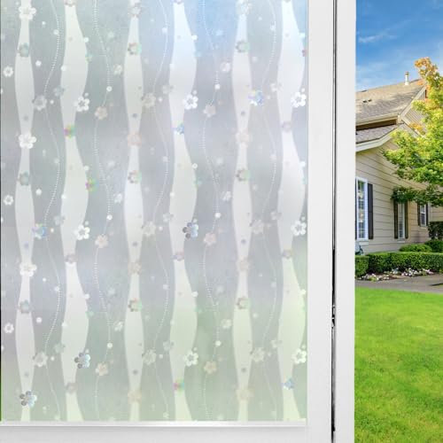 FILMGOO 3D Fensterfolie Fenster Sichtschutzfolie Anti-UV Buntglas Dekorfolie Statisch Haftend Selbsthaftend Fensteraufkleber Für Zuhause Badzimmer Büro (Pflaumenblüte, 90 x 200 cm)
