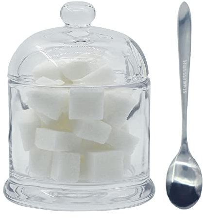 Chase Chic Glaszuckerdose, Klare Zuckerdose mit klarem Glasdeckel und Edelstahllöffel für Kaffeebar, Restaurant, Küche und Frühstück zu Hause, 280 ml (9.4oz)