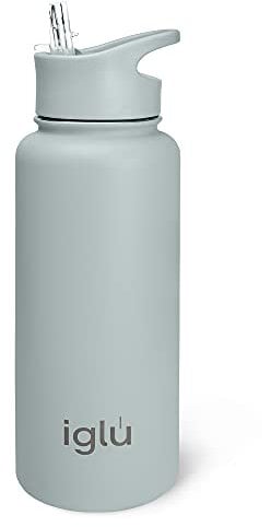iglu Reusable Water Bottles | Premium Double Walled Stainless Steel | 1 Litre Vacuum Insulated Bottle | Leakproof Straw Lid | Sweatproof & BPA Free | Great His & Her Eco Gift (Arctic Blue, 1L)