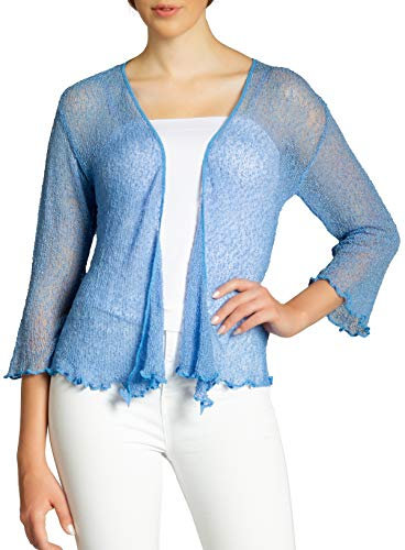 Caspar STJ022 leichte Damen Sommer Strickjacke mit 3/4 Arm, Farbe:blau, Größe:Einheitsgröße (36 bis 40)
