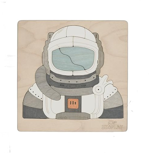 Astronaut and A Rocket | Man ON The Moon Puzzle for Kids | Multilayered 39 Piece Wooden Jigsaw Puzzle | Learning Educational Toys Gifts for Boys Girls 3 Years and Above.