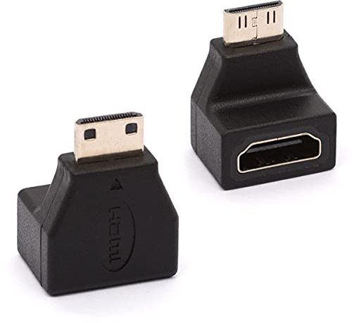 HTGuoji Mini-HDMI-Adapter, 90 Grad Mini-HDMI-Stecker auf HDMI-Buchse, unterstützt 4K, 3D, 2K für Kamera, Camcorder, DSLR, Tablet, Grafikkarte (2 Stück)