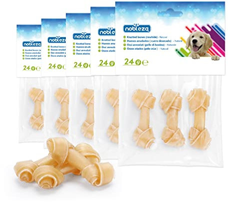 Nobleza 100% Natur Kauknochen Hundeknochen Speziell, 6.4 cm x 18 Stück, aus Gepresster Rinderhaut, Geknotete Kauknochen für Welpen und Kleine Hunde, Qualitätskauartikel ohne Chemie