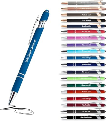 Jolis Papiers - x12 - Stift personalisiert 2 in 1 - Personalisierter Kugelschreiber mit Gravur I Chrom-Metall I Weicher Griff I schwarz schreiben I integrierter Stylus