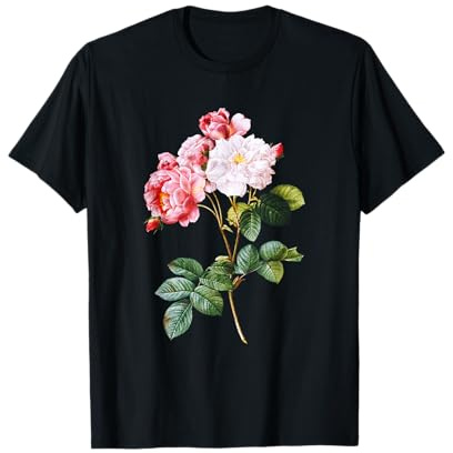 Vintage Weiß Rosa Rose Blume Illustration Kunst T-Shirt T-Shirt
