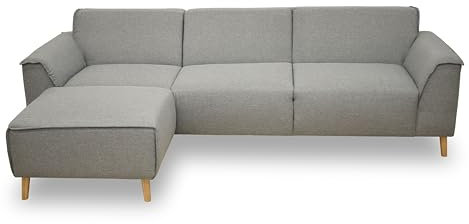 DOMO. collection Ecksofa Jules FK, skandinavisches Sofa mit Federkern, Couch Garnitur mit Holzfüßen, 268 x 159 x 81 cm (BxTxH), Eckganitur mit Longchair links, silber