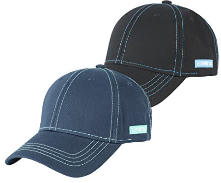 riverso Herren Cap RIVNoel 2er Pack Baseballcap Snapback Kappe Sport Verstellbare Outdoor Mütze Basic Einfarbig 100% Baumwolle Einheitsgröße Schwarz Blau, Größe:One Size, Farbe:Farbmix 1