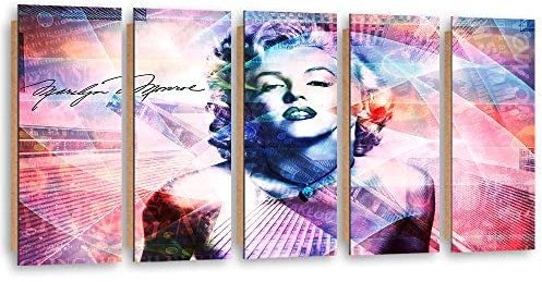 Feeby Wanddeko 5 Paneele 200x80 cm Marilyn Monroe Porträt Abstrakt Deko Wand Kunst Wohnzimmer Wohnungs Deko Schauspielerin Ikone Pop-Kultur Rosa