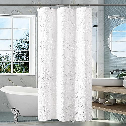OWENIE Stall Kleiner Duschvorhang, weißer Duschvorhang für Badezimmer, wasserdicht, 3D-geprägt, strukturierter Stoff, Badezimmervorhänge, elegantes, modernes Luxus-Design, 91,4 x 183,9 cm