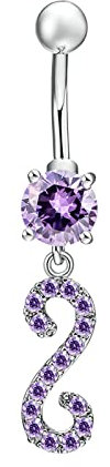 Ayoiow Bauchnabelpiercing Ring Silber S Form mit Zirkonia Bauchnabelpiercing für Frauen Lila