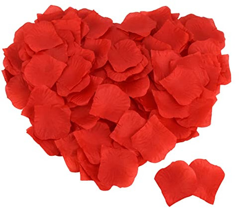 Lot de 500 pétales de rose rouges pour chambre à coucher, Saint-Valentin, fleurs de rose artificielles, pétales de rose en soie pour anniversaire de mariage, décorations de Saint-Valentin (500, rouge)