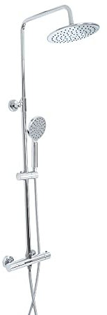 Milano Nero Round Thermostatic Bar Mixer Valve Fixed Rainfall Shower Head Handset - Chrome