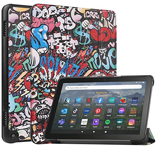 RanTuo Tablethülle für Amazon Fire HD 8 2022, PU-Aufkleberleder, Dünn, Staubdicht, Fallfeste Tablet-Hülle für Amazon Fire HD 8 2022.(Graffiti)