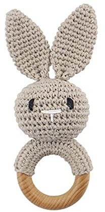 Baby Rassel Beißring Baby Spielzeug Häkel Rassel Holz Greifling Baby Rassel Geschenk zur Geburt,Niedliche Fuchs Tiger Löwe Hase Babyrassel, Baby Kleinkind Frühe Lernspielzeug für Jungen Mädchen Baby