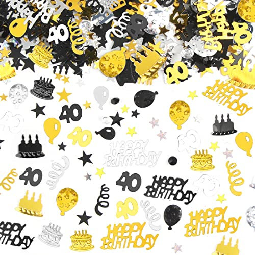 Konfetti happy birthday, 40. Geburtstag Deko Konfetti Gold Schwarz, Tischdeko 40 Geburtstag Mann, Streudeko 40. Geburtstag Schwarze Luftschlangen, Glitzer Konfetti Geburtstag Frau Mann